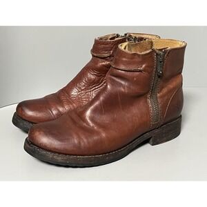 Frye Veronica Seam Short Boot 7 B Brown Leather Double Zipper Bootie